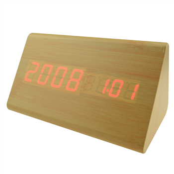Triangle Wooden Clock with Temperature and Time