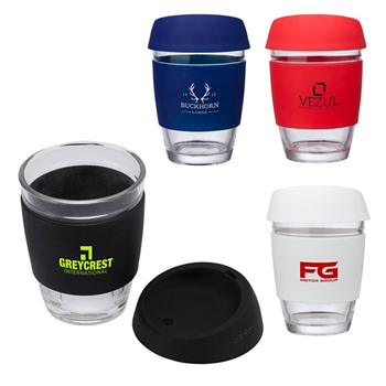 12 oz. Glass Mug w/ Silicone Grip & Lid