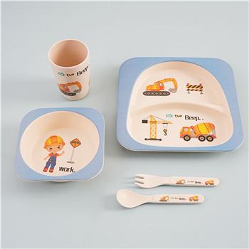 5Pcs/Set Bamboo Kids Dinnerware Set