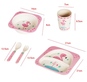 5Pcs/Set Bamboo Kids Dinnerware Set