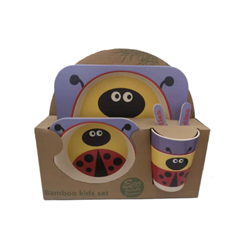 5Pcs/Set Bamboo Kids Dinnerware Set