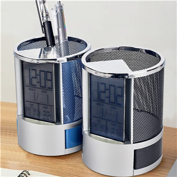 Desk Pen Holder With Clock