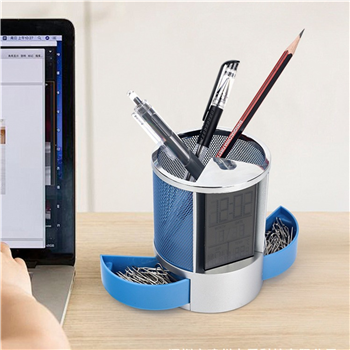 Desk Pen Holder With Clock