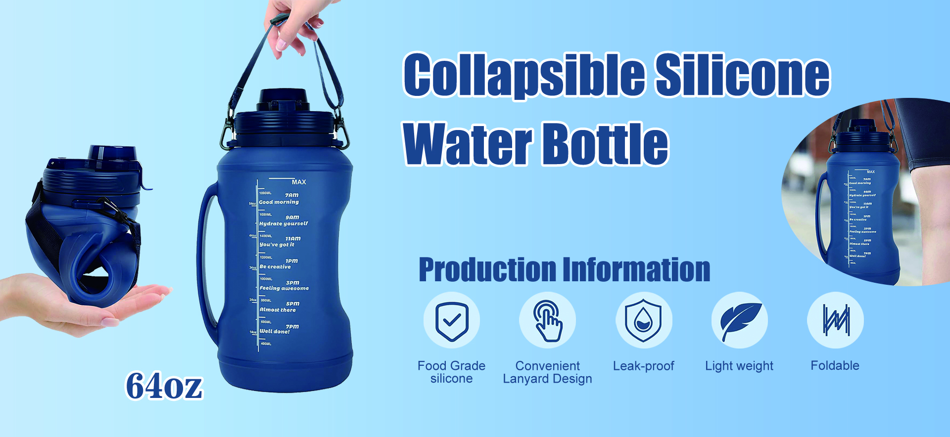 64oz Collapsible Silicone Water Bottle